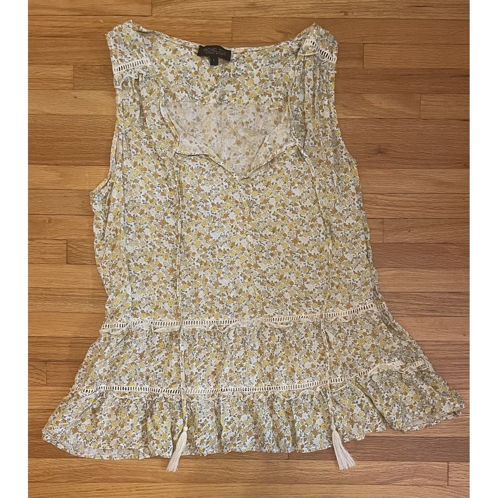 Rachel Zoe Womens Floral Print Tiered Scoop Neck Sleeveless Blouse Size L Boho